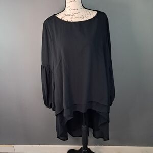 Seta T High Low Black Top NWT Long Sheer Sleeves Size Large